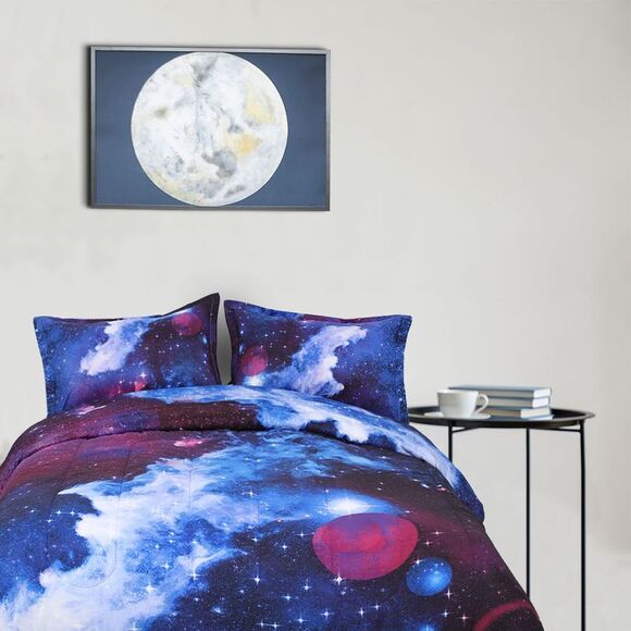 Twin All-season Quilted Comforter Set Reversible Galaxies Dark Blue - Picture 5 of 6